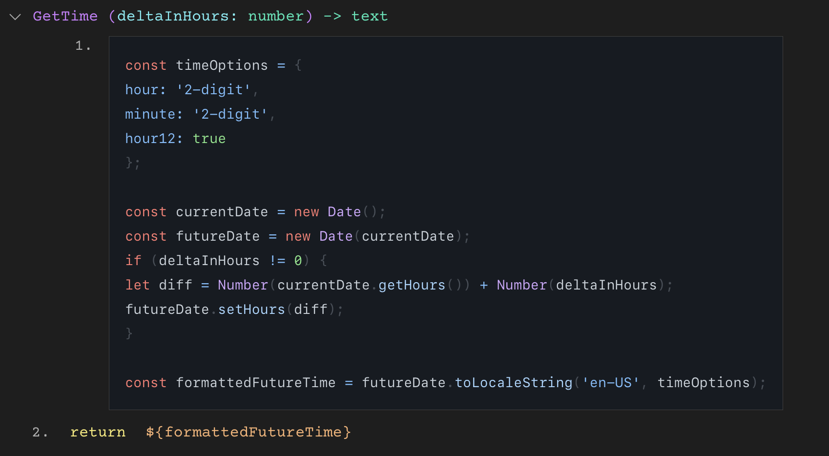 Function to create the time using a delta parameter